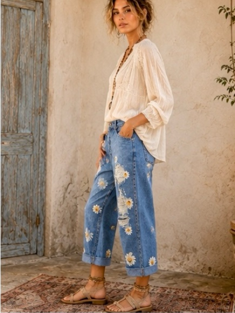 Vintage Clio Denim Distressed Hand Painted Crop Jeans Size 25